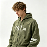 Dirty Spray Streetwear Sweat à capuche zippé pour homme, effet délavé soleil, manches à rayures, imprimé texte gothique, coupe courte, en coton, Fabricant
