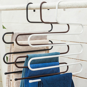 Multi-layer S-shaped trouser hanger, multi-functional trouser <b>clip</b>, wardrobe scarf rack, wrought iron powder-coated magic - Product Image 1