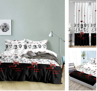 Impression 3D 100% polyester impression numérique coeur amour fleur ensemble de literie avec rideau assorti ensemble de literie moderne draps de couette