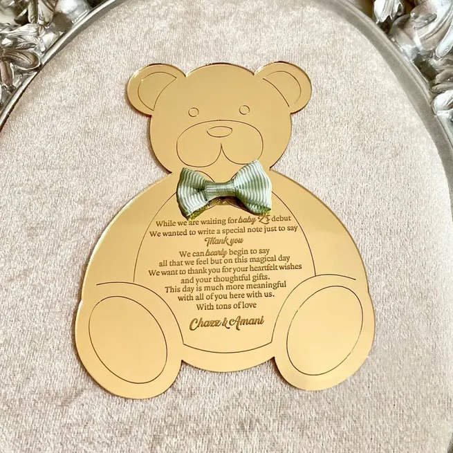 Cute menu card guest personalised Gold Acrylic Lovely Bear Shape Wedding Menu Card Coffee Menu Card