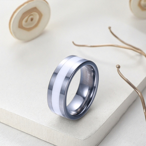 Tg đơn giản phong cách trắng Inlay nhựa trang trí đồng bằng Dome Tungsten nhẫn cho đám cưới kỷ niệm đồ trang sức - Product Image 4