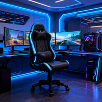Chaise de bureau ergonomique RGB pivotante pour gaming en cuir synthétique, avec éclairage LED, réglable en hauteur, 3 positions, style racing