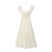Robes midi décontractées d'été pour femmes, 2 coloris, col rond, lacets, smockées, couleur unie, tendance