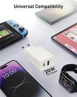 Pengisi Daya Ponsel 20W USB-C Wall Charger-QC 3.0 & PD 2.0 Pengisian Cepat untuk 15/14/13 Dilengkapi Colokan EU/US/UK/AU