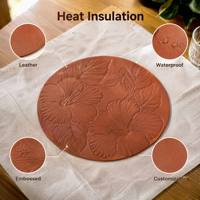 Set de table rond en cuir gaufré motif Hibiscus, isolant thermique, imperméable, personnalisé pour la salle à manger et la maison