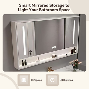 Mobile Bagno Moderno con Lavabo Singolo 36-80 Pollici in Legno Massello Grigio, <span class=keywords><strong>Specchio</strong></span> Smart, Mobile Sospeso, Caratteristiche Ecologiche e Resistenti all'Acqua - Product Image 4