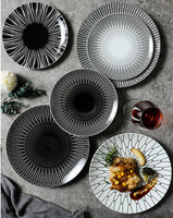 Assiette en céramique géométrique pour steak, plat en porcelaine pour pâtes, service de plats froids, plateau de service pour petit-déjeuner et salade, vaisselle de restaurant