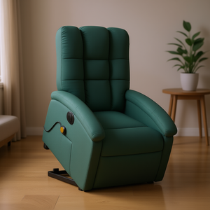 Electric <b>Stand</b>-Up Massage Recliner Chair Dark Green Fabric Power Recline With Remote <b>Control</b> Contemporary Design - Product Image 2