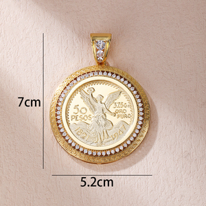 Pendentif pièce de monnaie en laiton plaqué or massif martelé, style byzantin chrétien <span class=keywords><strong>grec</strong></span>, avec zircon, pour enfant - Product Image 4