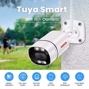 Kamera <span class=keywords><strong>CCTV</strong></span> IP Camhipro Tuya App 8MP 4K Outdoor H.265 Bullet Surveillance Night Vision IR Wide-Angle SD Card Putih Audio Dua Arah - Product Image 2