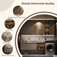 Meuble-lavabo flottant de luxe pour hôtel avec plateau en pierre frittée, meuble en bois massif, miroir LED intelligent et lavabo intégré