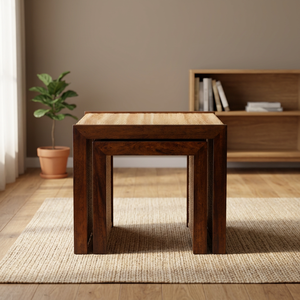 Table basse en bois de style mid-century modern avec plateau en rotin, meubles de salon faits à la main - Product Image 3