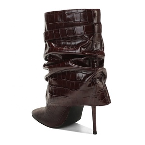 Bottines pour femmes à bout pointu, talon haut, style western, personnalisées, effet croco, talon aiguille, légères, automne-été - Product Image 6