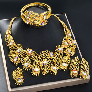 Ensemble de bijoux bohèmes de luxe plaqué or 14 carats avec zircon, comprenant boucles d'oreilles, bague, collier et bracelet - Product Image 2