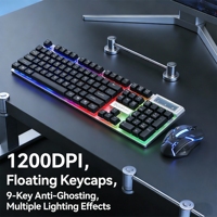 Harga Grosir Produsen Keyboard Kabel Floating Keycaps + Mouse Kabel Berlampu 8310 Set Backlit Gaming & Kantor Penggunaan Ganda