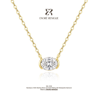 Collar de Plata de Ley 925 Chapado en Oro de 14k con Colgante de Moissanita VVS de Corte Oval de 1ct con Bisel Parcial Estilo East West para Mujer