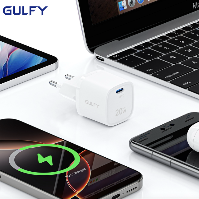 GULFY 20W GaN Tech EU Plug Fast Charger Universal USB - C Charging Adapter for Phones/Tablets