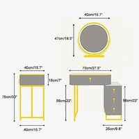 Bureau de toilette moderne avec rotation à 360° °   Miroir LED rotatif, poignées invisibles et pieds en acier inoxydable, 3 options de taille pour la chambre.