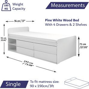 Cama individual <span class=keywords><strong>de</strong></span> <span class=keywords><strong>madera</strong></span> con 4 cajones <span class=keywords><strong>de</strong></span> almacenamiento, 2 estantes, cama elevada para niños - Product Image 3