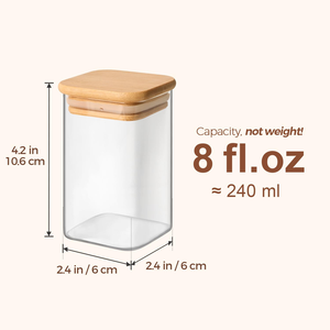 8oz Black Square Glass Spice Jars Bamboo Airtight Lids White Labels for Kitchen Pantry Food Storage <b>Container</b> - Product Image 4