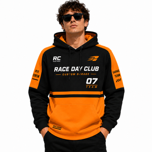 Sweat à capuche graphique personnalisé OEM pour équipe de garage, bicolore orange et noir, pour fan de course automobile, à manches longues - Product Image 2