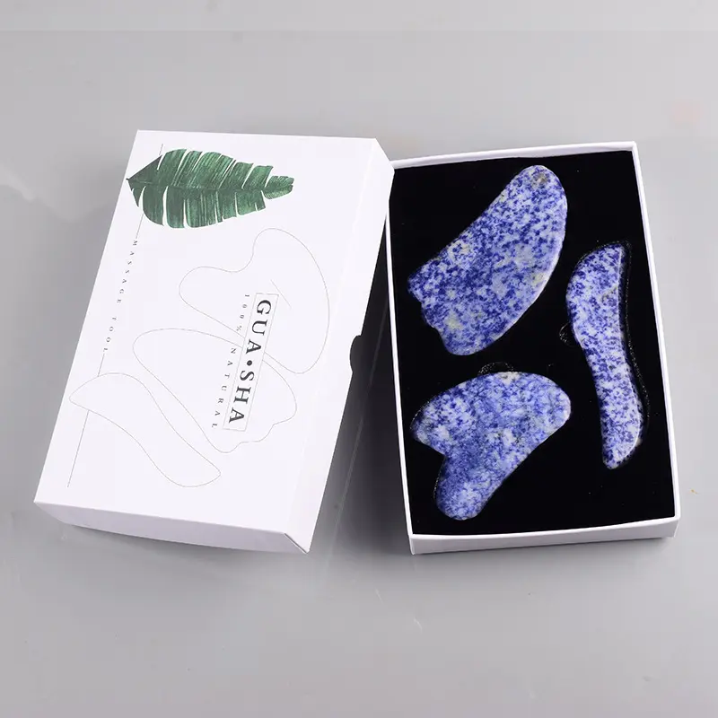 Set Gua Sha wajah kulit produksi baru alat wajah rol es wajah pijat Gua Sha biru untuk Salon kecantikan menggunakan