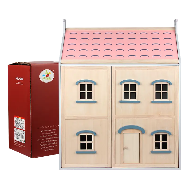 2 Floors Large Doll House Kit Toys Pretend Play Wooden Baby Doll House Toy With Wooden Furniture
