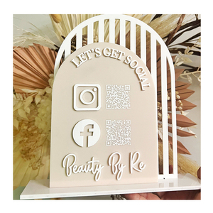 Signalisation personnalisée en or avec code QR commercial Table en acrylique pour salon décoration de table Plaque pour médias sociaux Plaque de signalisation imprimée - Product Image 1