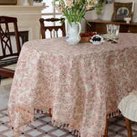 Nappe imprimée florale en lin et polyester doux de style naturel avec franges Couverture de table de fête de cuisine