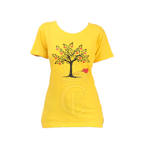 Women's Yellow T-Shirt Heart Tree Print O-Neck Short Sleeve Casual 100% Cotton Breathable Spring Summer Wear Use and low prices - Product Image 1