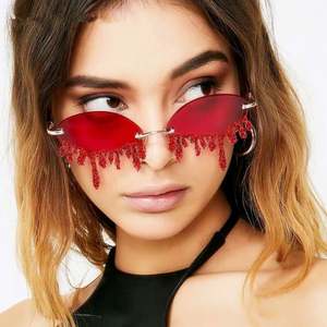 Gafas de Sol de Diseñador, Estilo Punk, con Diamantes, Montura Ovalada Pequeña, Forma de Lágrima, con Pedrería, para Mujer - Product Image 2