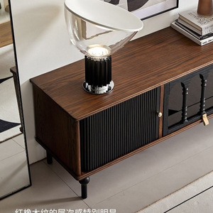 Soporte de TV de madera maciza de estilo francés con gabinete de almacenamiento para sala de estar, madera de fresno, 200x40x54cm - Product Image 4