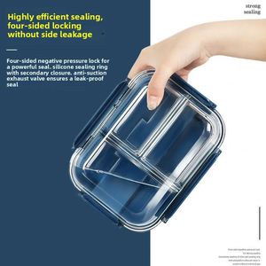 Boîte à lunch isotherme portable en verre résistant aux hautes températures, compatible micro-ondes, avec trois compartiments pour les employés de bureau - Product Image 2
