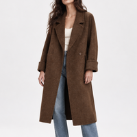 Manteau long de bureau en laine tissée écologique pour femme, doublure cachemire, collection Hiver 2026 - En stock