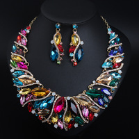 Ensemble de bijoux et boucles d'oreilles pour femmes, joaillerie de luxe en cristal, de qualité supérieure, style américain et européen, XLNK107