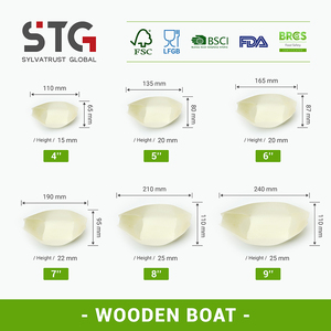 Plateau et <span class=keywords><strong>bateau</strong></span> à sushi écologiques de 5 pouces, personnalisables OEM, en bois de peuplier, pour hôtels et réceptions de mariage, certifiés BSCI (audit usine) - Product Image 2