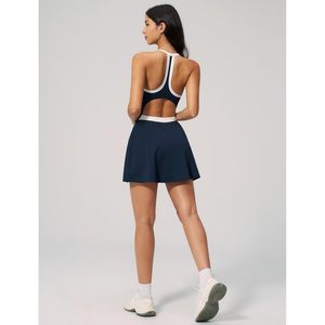 Womens Tennis Golf Dress Built In Bra Racerback Color Block <b>Skirt</b> Athletic Dress With Pockets Quick Dry Spandex Polyester - Product Image 5