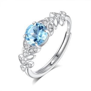 9 Anillos Ajustables de Plata de Ley 925 de Alta Calidad con Piedras Naturales Redondas de 6 mm, Joyería Antideslustre al por Mayor - Product Image 1
