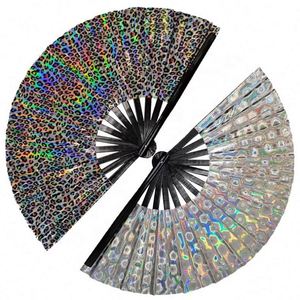 Abanico Plegable Grande de Bambú Holográfico Hecho a Mano de Alto Rendimiento de 33 cm, Abanico para Fiestas y Eventos con Funda - Product Image 1