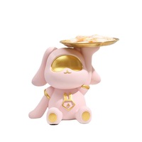 Plateau décoratif en résine de lapin créatif pour salon, véranda, clés, bonbons, décoration de la maison, cadeaux de pendaison de crémaillère