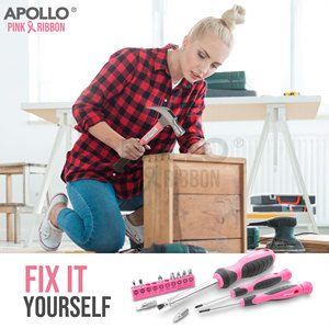 Apollo 21-Piece Pink Chrome Vanadium Steel <b>Tool</b> <b>Set</b> 3-Year Warranty for Home Repair DIY Includes Adjustable Wrench Soft Case - Product Image 4
