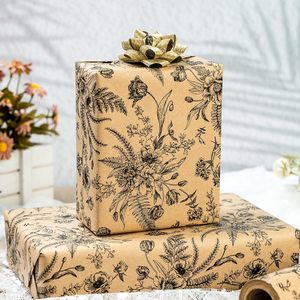 Kraft Floral Wrapping Paper Black Brown 46.8 Sq Ft Recyclable Gift <b>Wrap</b> for Birthday <b>Bridal</b> - Product Image 5