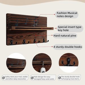 Wooden Entryway Key And Sunglasses <b>Shelf</b> 30X18Cm <b>Wall</b> <b>Mounted</b> Storage Rack With Hooks For Home Organization - Product Image 2