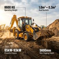 Chargeuse-pelleteuse 4x4 de 9 tonnes, excavatrice sur roues robuste pour travaux de construction et terrassement