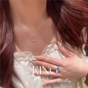 King Silver Jewelry Double Layer Necklace Infinite Bowknot Gold Plated Sterling Silver Fashion <b>Gift</b> For Women - Product Image 5