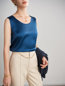 Femmes décontracté 6A <span class=keywords><strong>soie</strong></span> gilet caraco haut été sans manches col rond <span class=keywords><strong>maillot</strong></span> <span class=keywords><strong>de</strong></span> <span class=keywords><strong>corps</strong></span> Satin tissé haut - Product Image 6