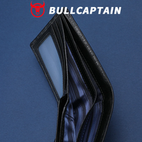 Dompet Kartu BULLCAPTAIN Kulit Asli Pendek Modis untuk SIM, Dompet Kulit Sapi Lapis Atas, Dompet RFID, Kotak Hadiah