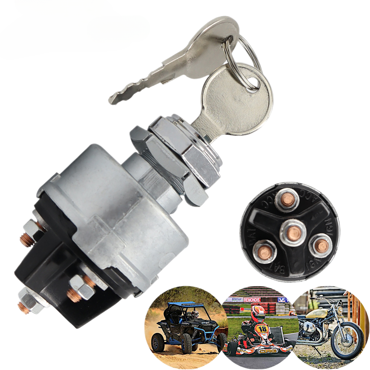 4ポジションユニバーサルイグニッションキースイッチ12v、Acc/Off/IGN