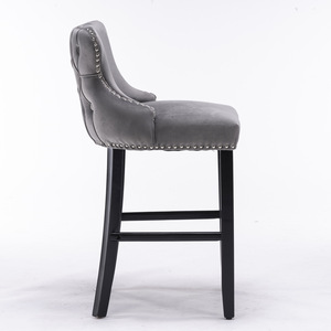 Contemporary Velvet Upholstered Wing Back Barstools With Button Tufted Decoration And Wooden Legs Chrome - Product Image 4