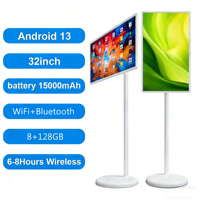 Televisor de Baño Blanco de 32 Pulgadas Más Vendido con Bolsa de Transporte y Soporte, Pantalla Táctil Inteligente Portátil, Android 13, Altavoz Integrado